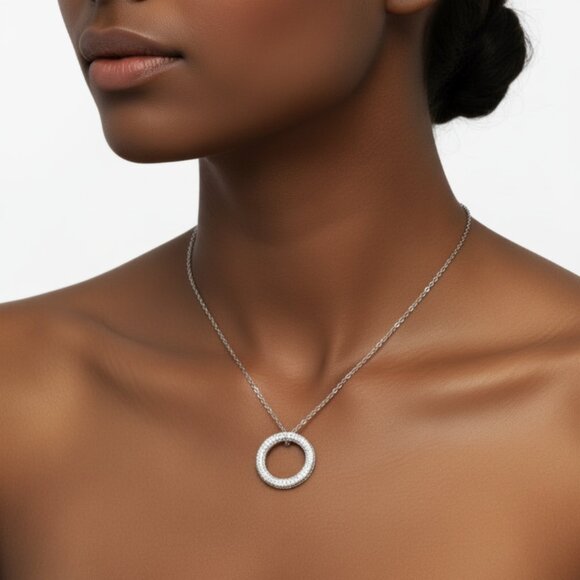 Sparkling Silver Eternity Circle Pendant Necklace - Picture 8 of 8